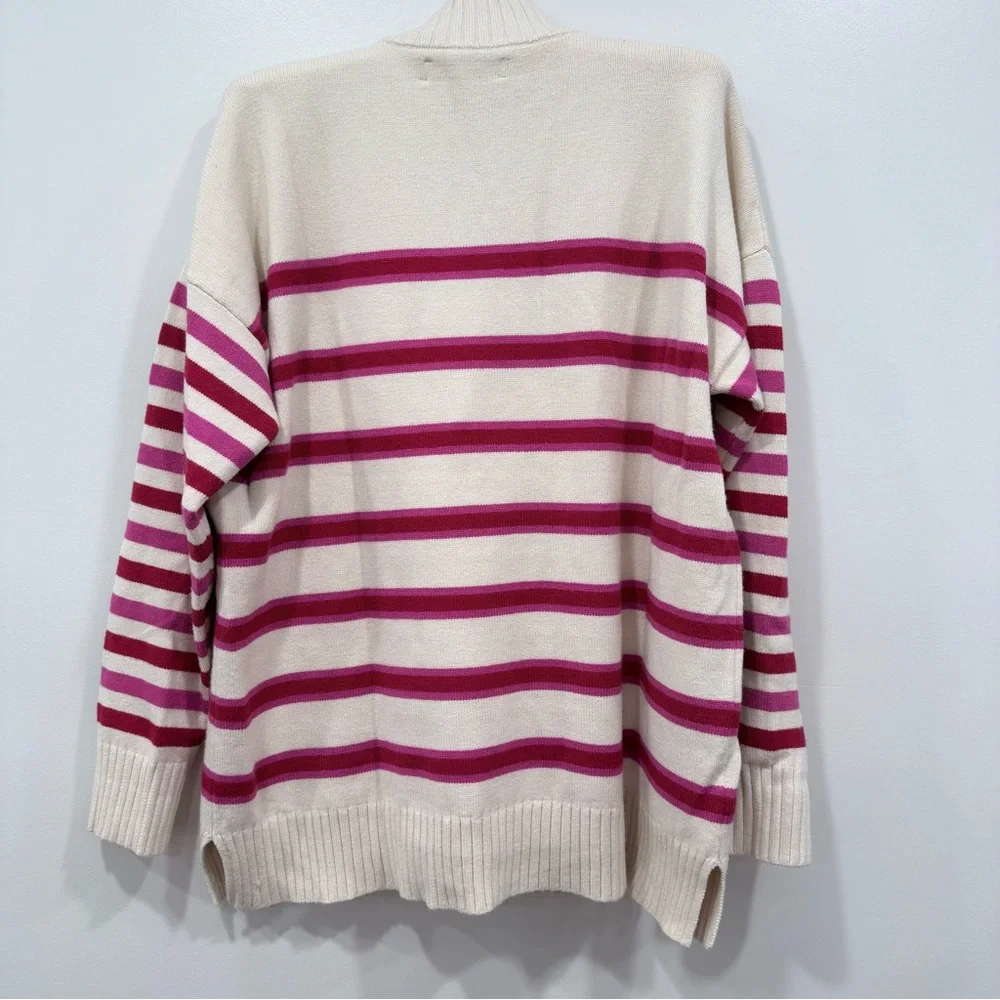Loft Striped Quarter Zip Sweater in Cream, Pink, and Red - Picture 4 of 7